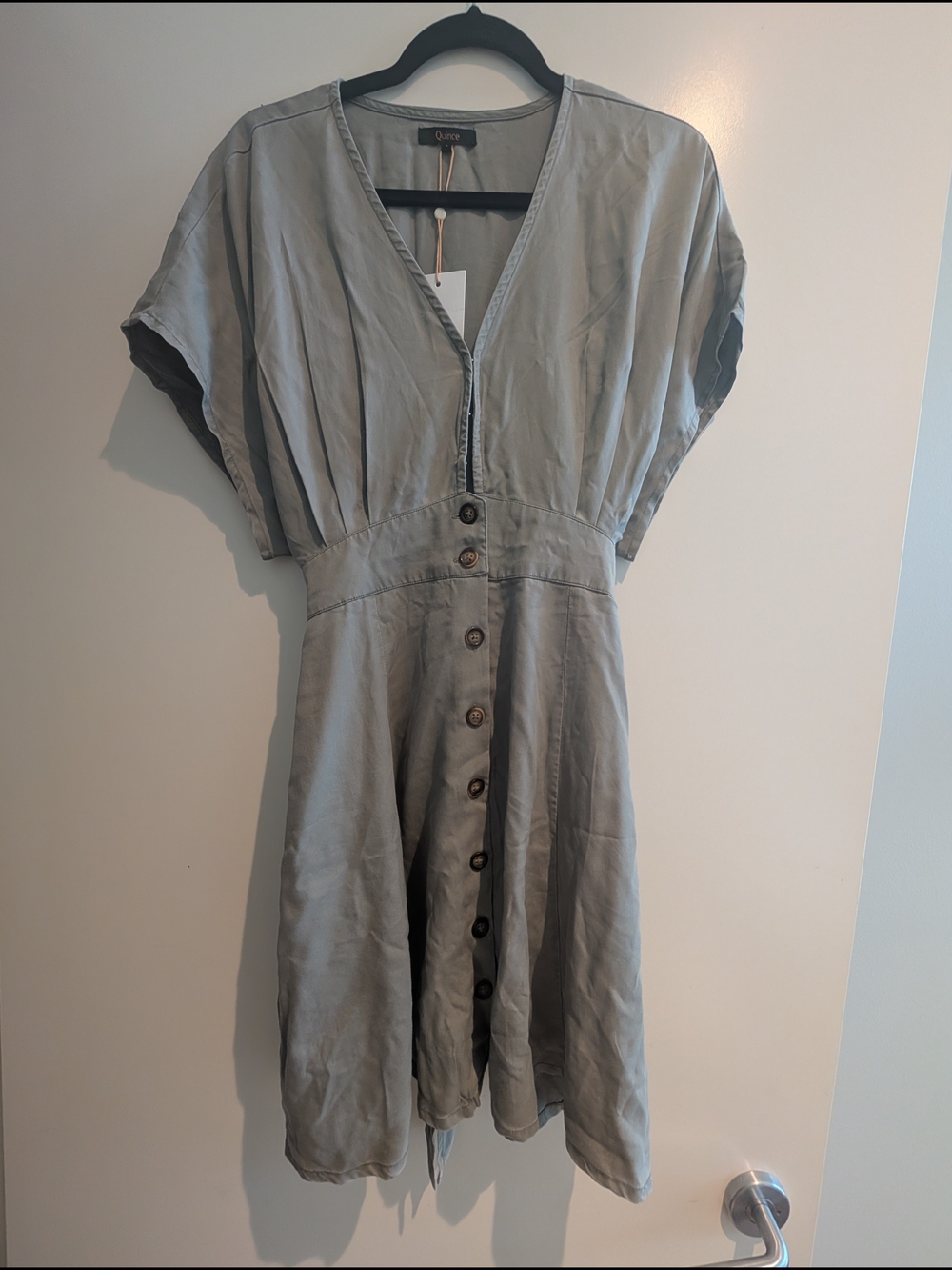Vintage Wash Tencel Button Front Dress With Pockets